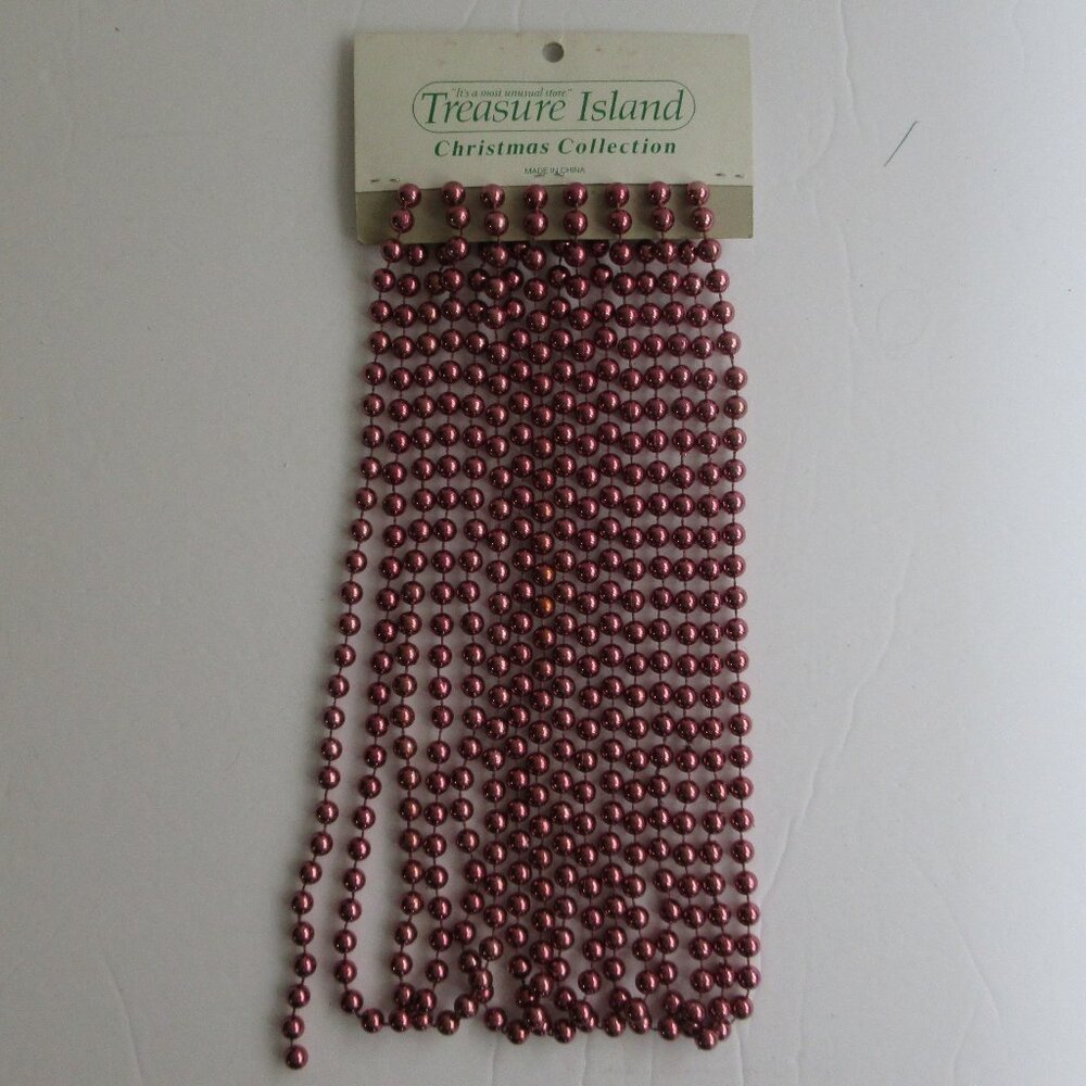 Pink Bead Beaded Christmas Garland 15 Feet Vintage Treasure Island NEW on Card